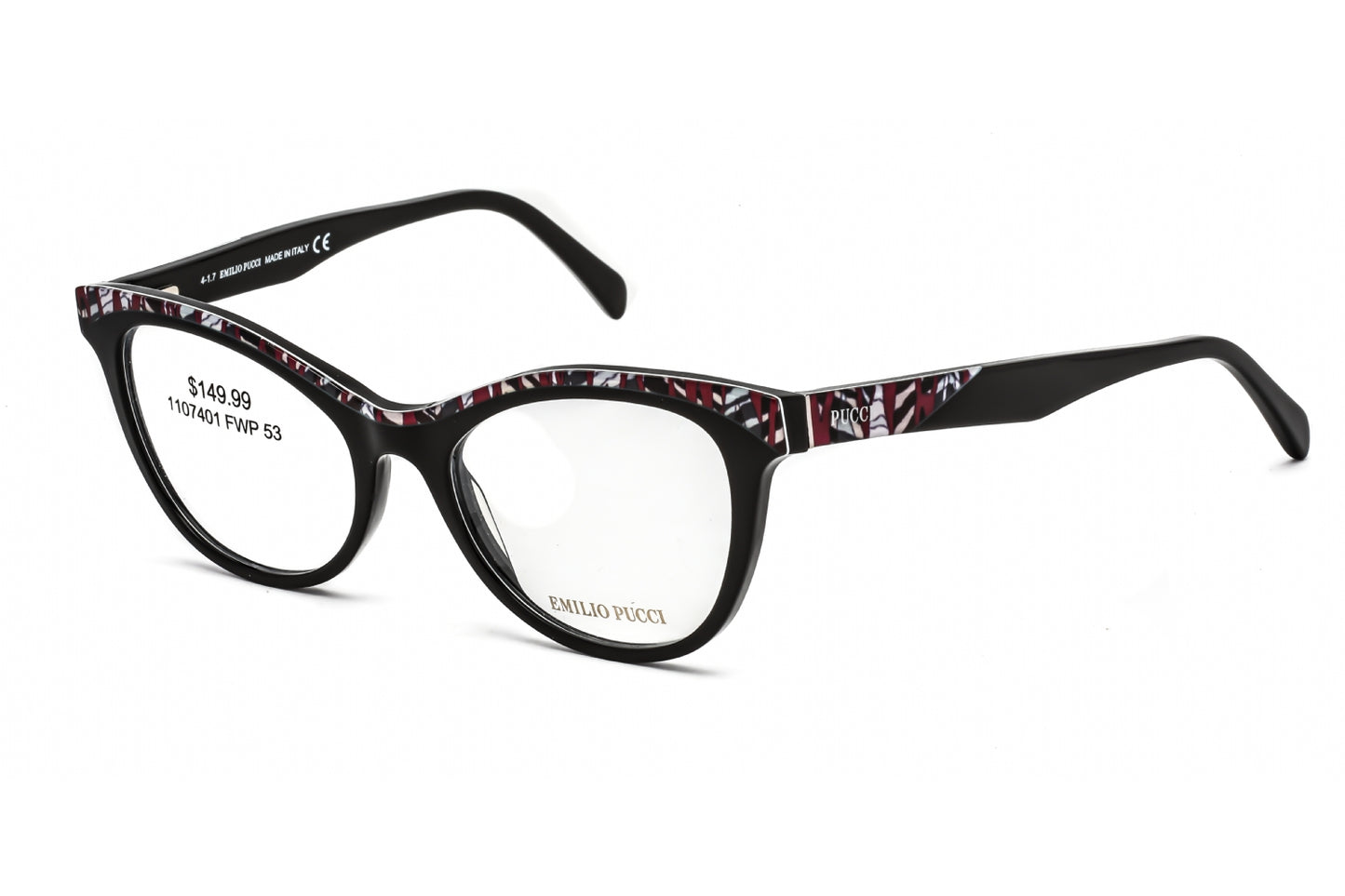 Emilio Pucci 5036-3 01 Eyeglasses Shiny Black Size : 53